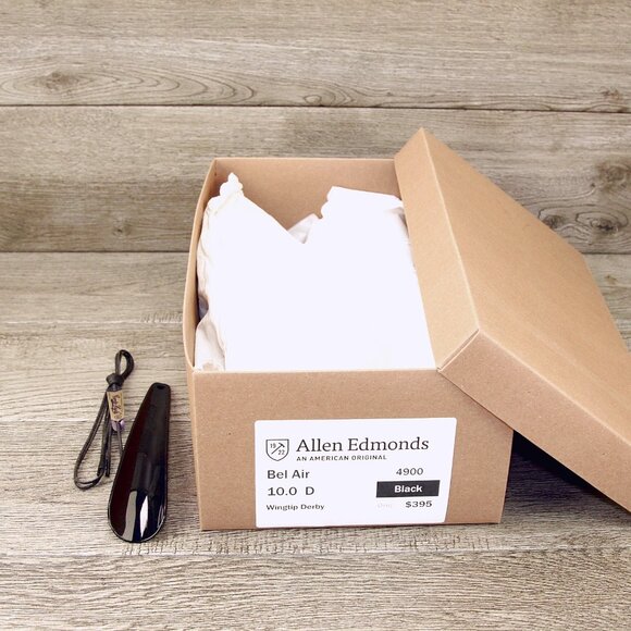 Allen Edmonds BEL AIR Wingtip Blucher 10 D Black * add $15 new Trees - Picture 10 of 13
